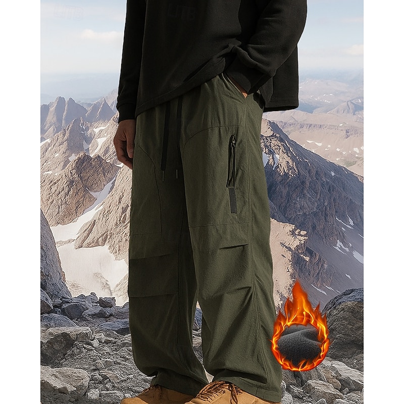 Men's Cargo Pants Hiking Pants Trousers tracksuit bottoms Fleece Pants Winter Outdoor Regular Fit Waterproof Windproof Warm Pants / Trousers Pocket Black Army Green Camping / Hiking Hunting Camping3