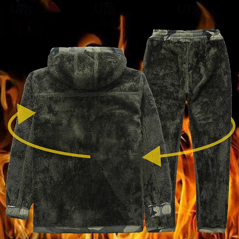 Men's Hiking Jacket Fleece Jacket Puffer Jacket Thermal Set Cotton Winter Outdoor Camo Thermal Warm Windproof Top Black Green3