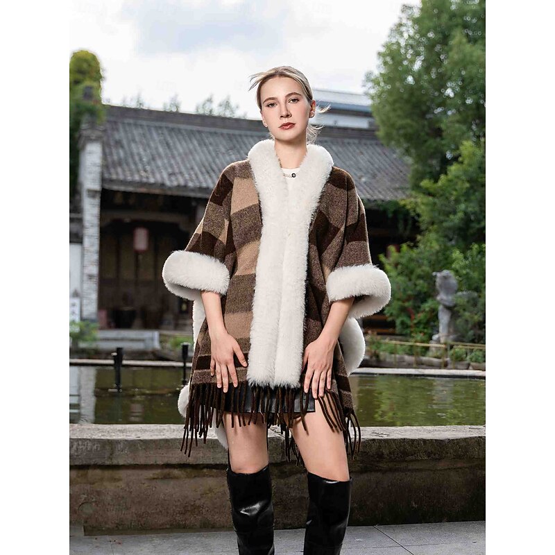 Faux Fur Wraps Elegant Casual Daily Half Sleeve Batwing Sleeve Polyester Wedding Wraps With Tassel For Special Occasion Fall & Winter - Main Image