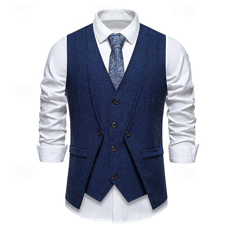 Men's Vest Waistcoat Gilet Vacation Party Business Fashion Casual Spring Fall Pocket 2 in 1 Buttons Polyester Comfortable Plain Single Breasted One-button V Neck Regular Fit Wine Navy Blue Dark Gray2