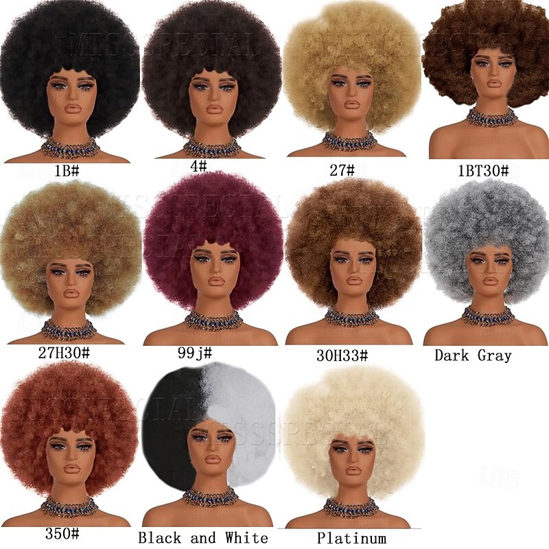 Afro Wig 70s Curly Wigs for Black Women Glueless Afro Wigs Large Bouncy and Soft Natural Looking Full Wigs Big Afro Puff Wig With Bangs Synthetic Hair Afro Wig for Daily (Dark Gray)3