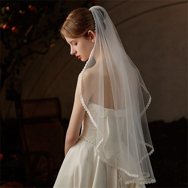 One-tier Comtemporary / Stylish / Classic Wedding Veil Fingertip Veils with Pure Color 35.43 in (90cm) Lace / Tulle4