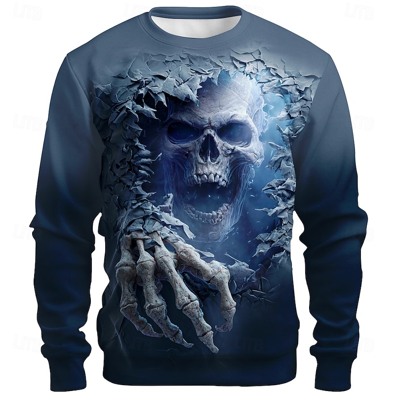 Halloween Men's Grim Reaper 3D Sweatshirt Punk Party Crew Neck Vacation Blue Green Crewneck 3D All Seasons Designer