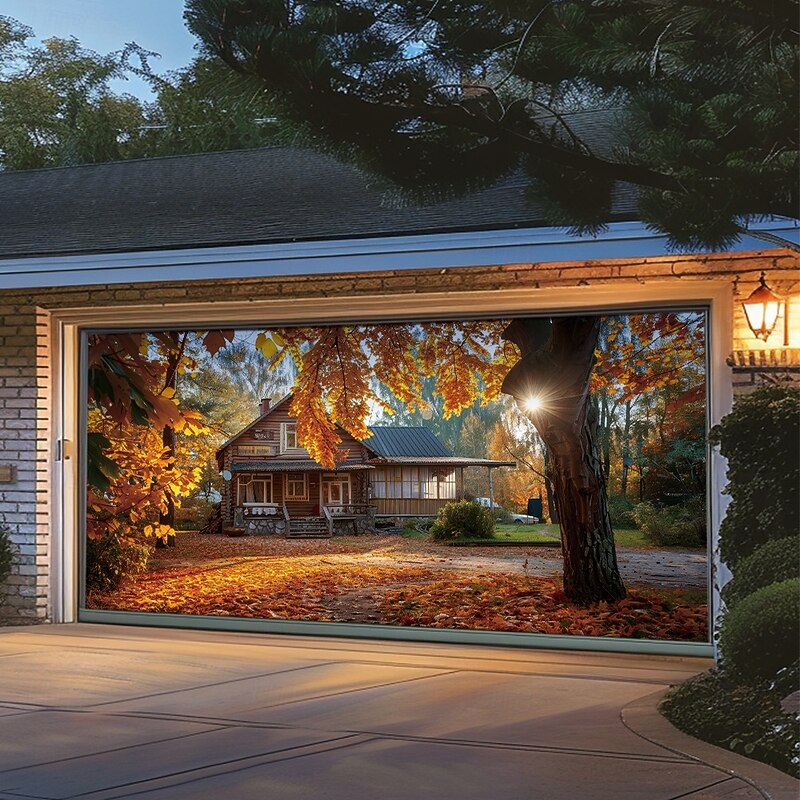 Garage Door Cover Large Hanging Backdrop Landscape Nature Forest Rustic Cottagecore 3D Party Outdoor Shooting Backgrounds Front Door Home Decor2