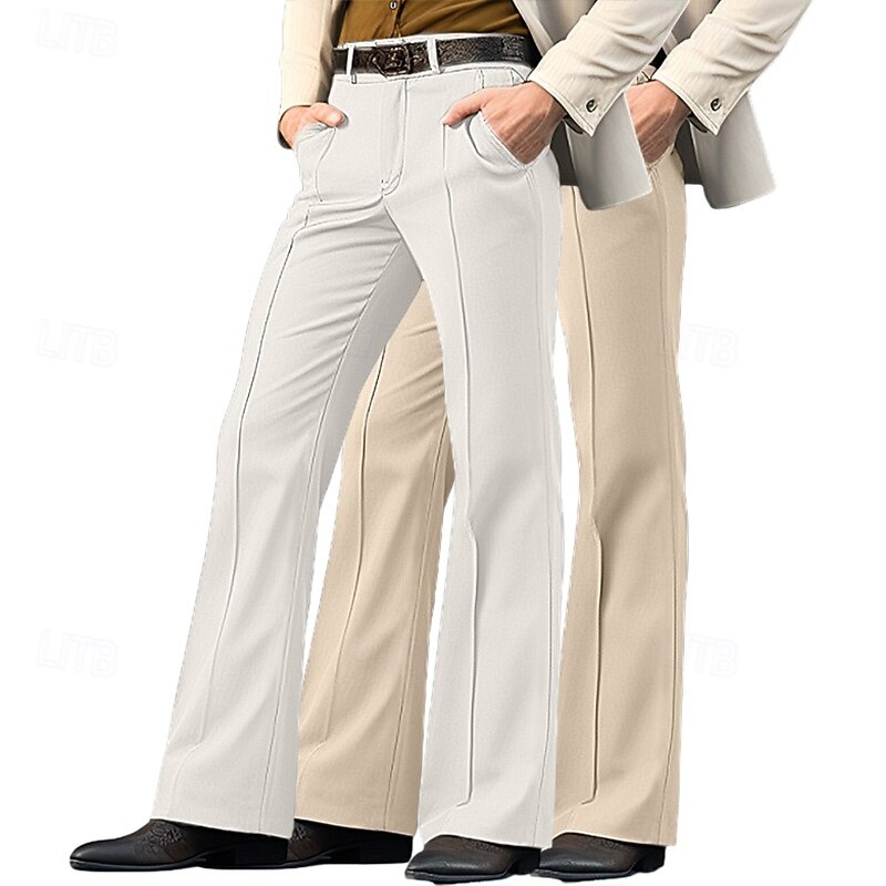 Men's Trousers Dress Pants Bell Bottom Flared Pants Pocket Multi-pack Plain Comfort Breathable Full Length Wedding Outdoor Business Fashion Casual White+Khaki Khaki+Black Stretchy2