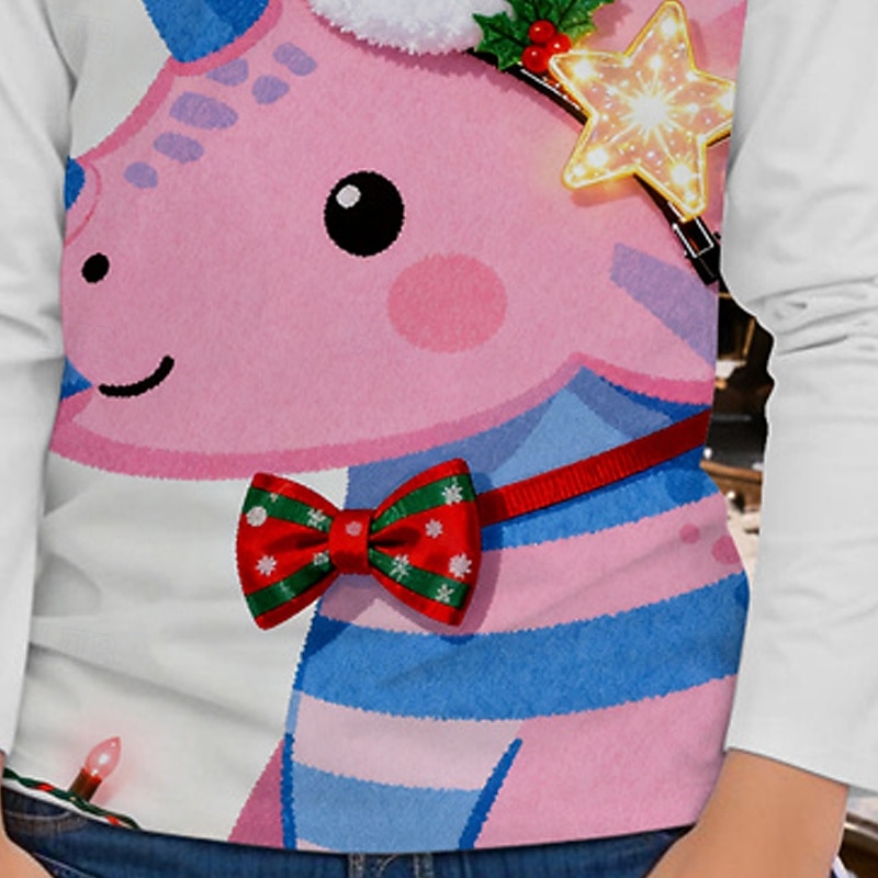 Christmas Girls' 3D Dinosaur Snowman T shirt Tee Long Sleeve Spring Fall Fashion Basic Kids 4-12 Years Crew Neck Outdoor Casual Daily Regular Fit3