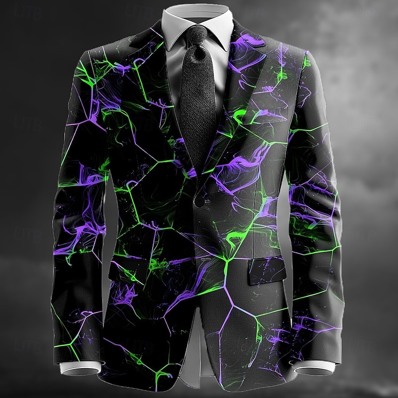 Men's Graphic Abstract Blazer Jacket Coat Comfortable Artistic Casual Party Evening Wear Casual Daily 3D Print Buttons Multi Pocket All Seasons Notch Long Sleeve Black White
