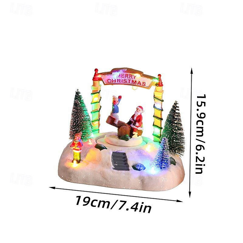 1 Pc 19 * 16CM Christmas resin music box ornament Christmas house European style snow house Santa Claus Christmas tree music LED light AAA battery or USB power supply dual-use model4