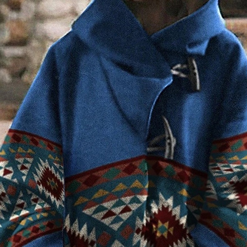 Women's Winter Coat Warm Comfortable Print Vintage Boho Vintage Geometric Outdoor Casual Daily Regular Hoodie Regular Fit Long Sleeve Outerwear Blue Fall Winter2