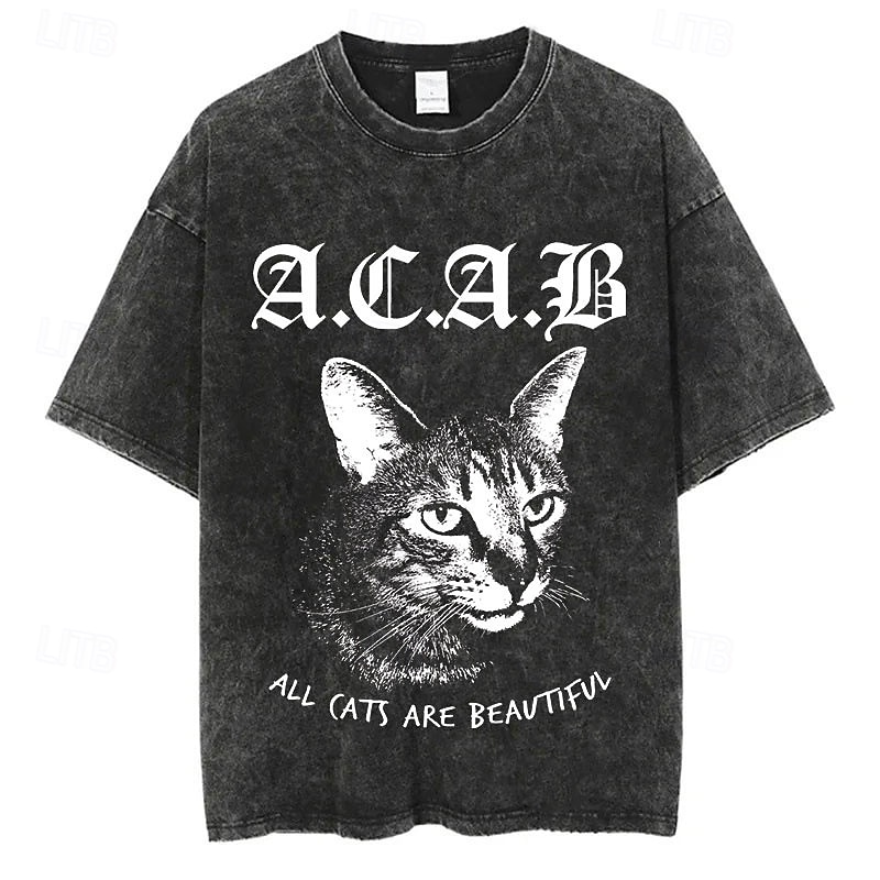 Halloween Men's Letter Catus T Shirt Cotton Short Sleeve Graphic Shirt Black 4 Black 1 Black 5 Comfortable Tee Birthday Daily Fashion Designer Clothing