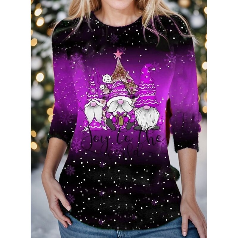 Christmas Women's T Shirt Graphic Santa Claus Christmas Vintage Fashion Stylish Long Sleeve Crew Neck Round Neck Regular Tops Daily Weekend Print Yellow Red Blue Purple Orange Spring Fall Winter4