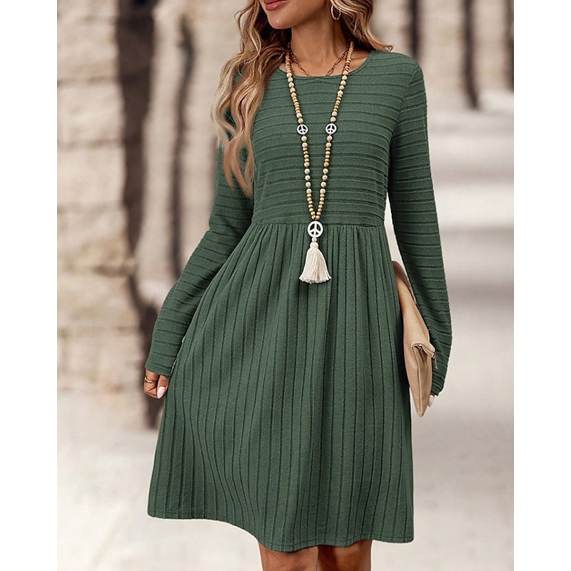 Women's Mini Dress Casual Dress Modern Outdoor Vacation Daily Regular Fit Plain Long Sleeve Crew Neck Black Navy Blue Dark Green Orange Spring Fall2