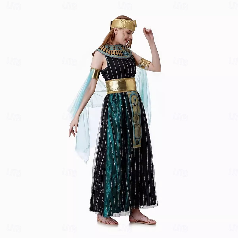 Ancient Egypt egyptian Dress Fancy Costume Cleopatra Goddess Fancy Dress Women's Fantasy Halloween Carnival Performance Adults Dress Belt Cloak4