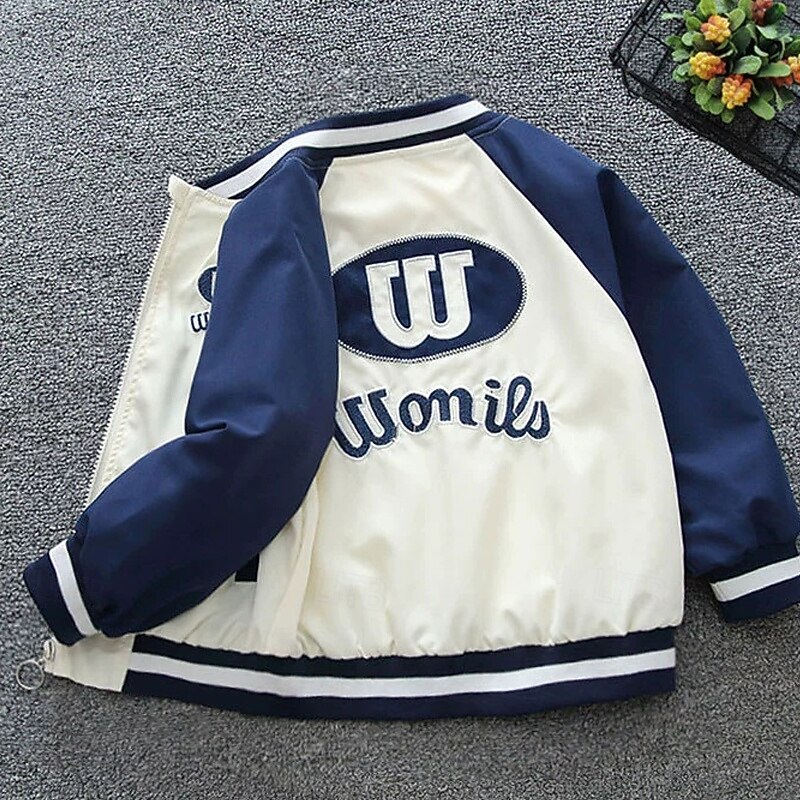 Kids Unisex Baseball Jackets Outerwear Color Block Long Sleeve Zipper Pocket Lightweight Comfort Soft Coat Outdoor Fashion Daily Blue Green Spring Fall 4 years+3