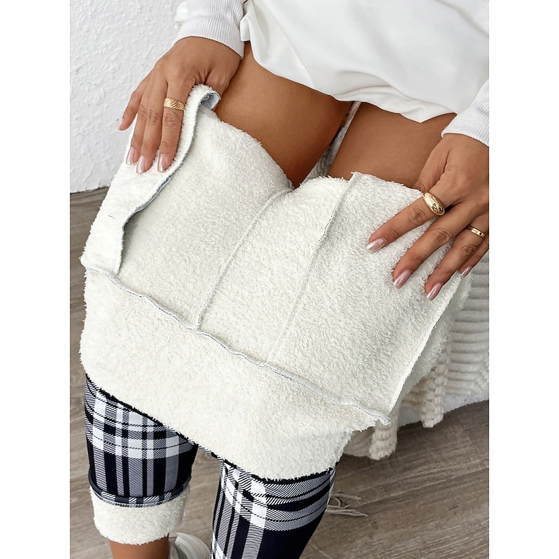 Women's Fleece Pants Chinos Fashion Streetwear Casual Full Length High Waist Plaid Pocket Printing Comfy Soft Comfortable Micro-elastic Outdoor Street Black Red Summer Spring Fall Regular Fit