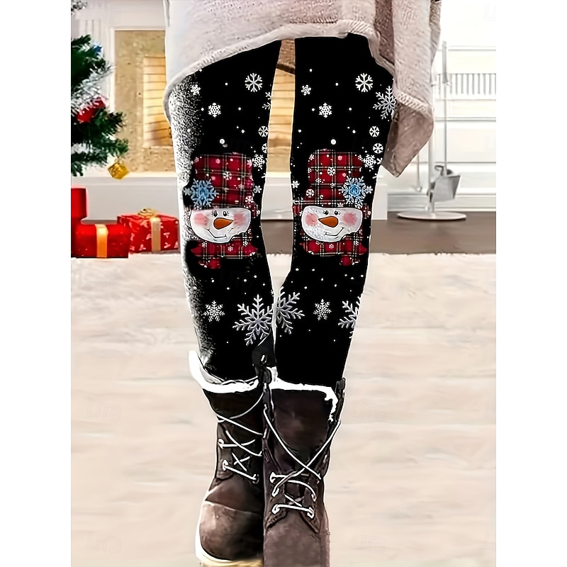 Women's Slacks Leggings Cozy Leggings Vacation Vintage Streetwear Full Length NaturalPantsUgly Christmas Graphic Snowman Snowflake Elastic Waist Print Comfy Outdoor Comfortable Stretchy Outdoor