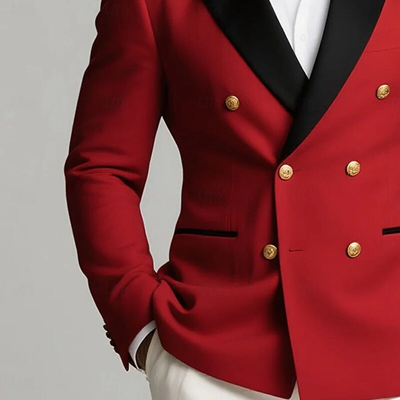 Men's Blazer Jacket Closure collar Christmas Fashion Party Solid Colored Blazer Red Tailored Fit Double Breasted Six-buttons4