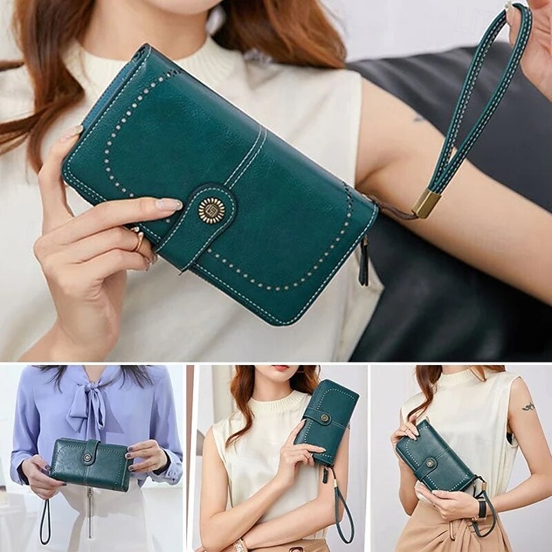RFID Anti Magnetic Long Wallet Women Zipper Leather Purse Large Capacity Travel Clutch Stylish Credit Card Holder Bifold Organizer Fashionable Handbag For Daily Use
