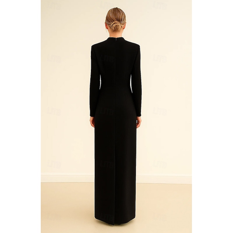 Black Tie Crystal-embellished Sheath / Column Evening Gown Elegant Formal Dress Formal Wedding Floor Length Long Sleeve High Neck with Crystals 20253