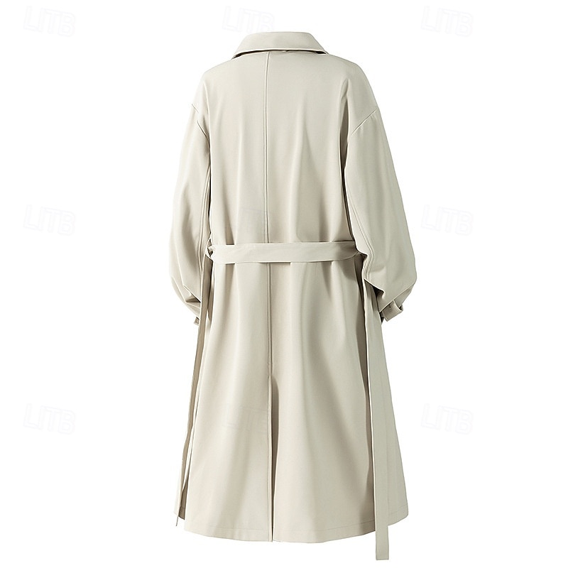 Men's Overcoat Trench Coat Long Trench Coat Vacation Daily Spring Fall Polyester Windproof Outerwear Clothing Apparel Fashion Classic Plain Pocket Lapel Double Breasted2