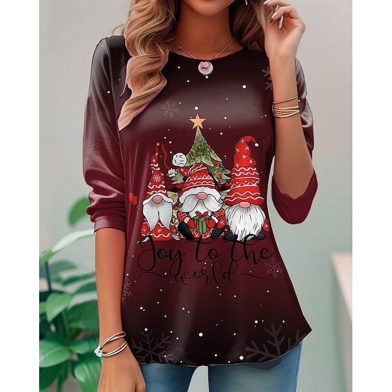 Christmas Women's T Shirt Graphic Santa Claus Snowflake Vintage Fashion Stylish Long Sleeve Crew Neck Round Neck Regular Tops Daily Weekend Print Black Wine Blue Green Spring Fall Winter2