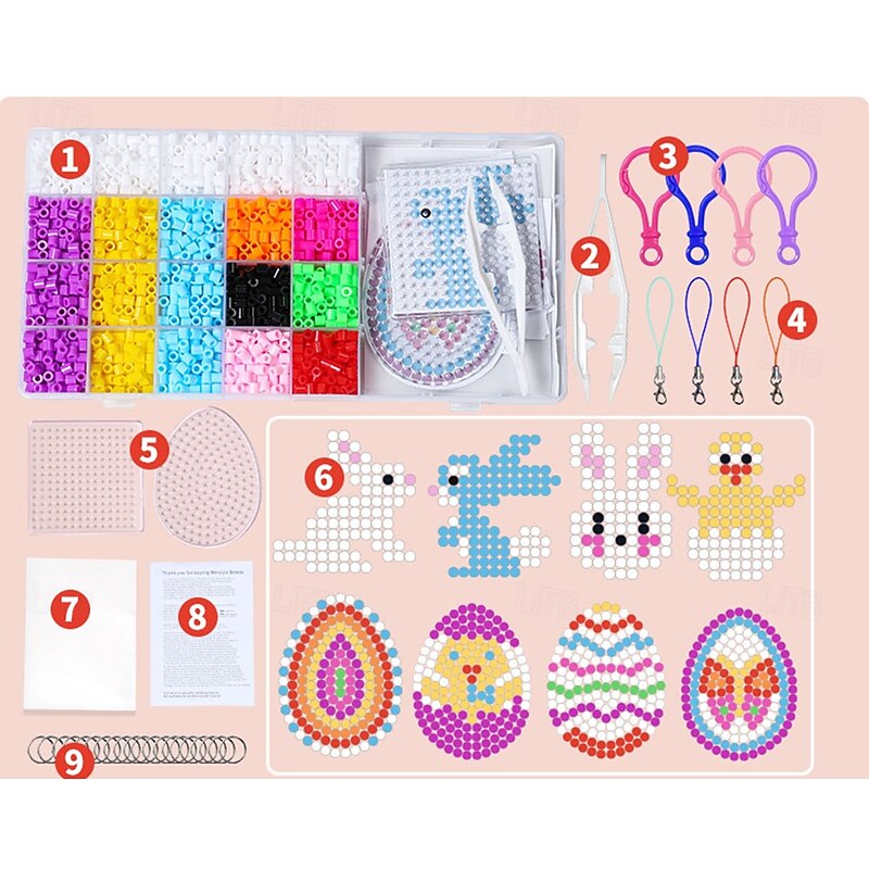 2000 5mm Fuse Beads Kit - 20 Colors,  Home School Arts and Crafts Supplies for Kids, Toys Set, Art Decorations for Room, Gifts for Girls and Boys Age 5+4