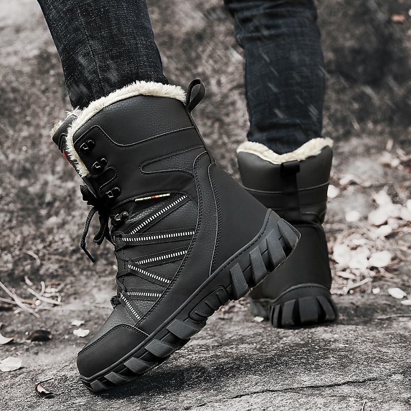 Men's Waterproof Black Snow Boots with Fur Lining, Anti-Slip Outsole and Warm Insulation, Durable Outdoor Winter Footwear for Hiking, Camping, Skiing and Cold Weather Travel4