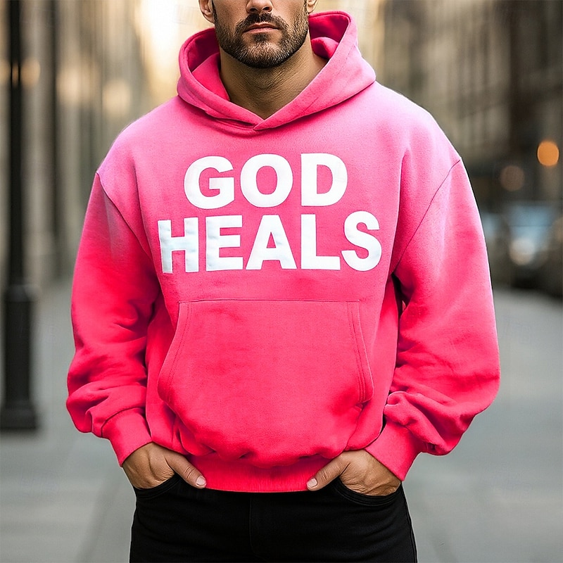 Men's Gradient Letter Hoodie Fashion Daily Hooded Vacation Party Streetwear Pink Blue Pocket Printing Spring Fall Designer3