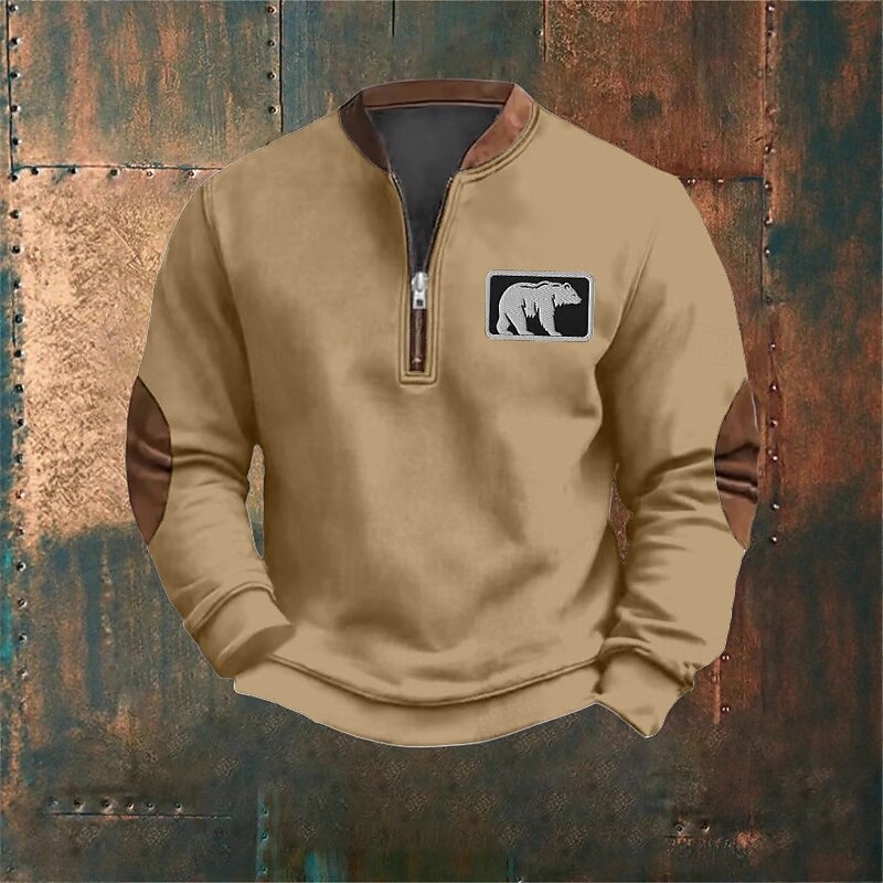 Men's Sweatshirt Pullover Hoodie Sweatshirt Pullover Quarter Zip Sweatshirt Hunting Sweatshirt Black White Red Blue Khaki Henley Plain Patchwork Sports & Outdoor Casual Daily Streetwear Cool
