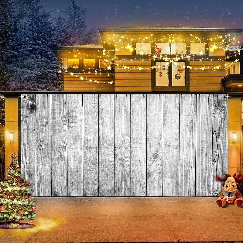 Garage Door Cover Large Hanging Backdrop Farm Wood Plank Rustic Cottagecore 3D Party Outdoor Shooting Backgrounds Front Door Home Decor4