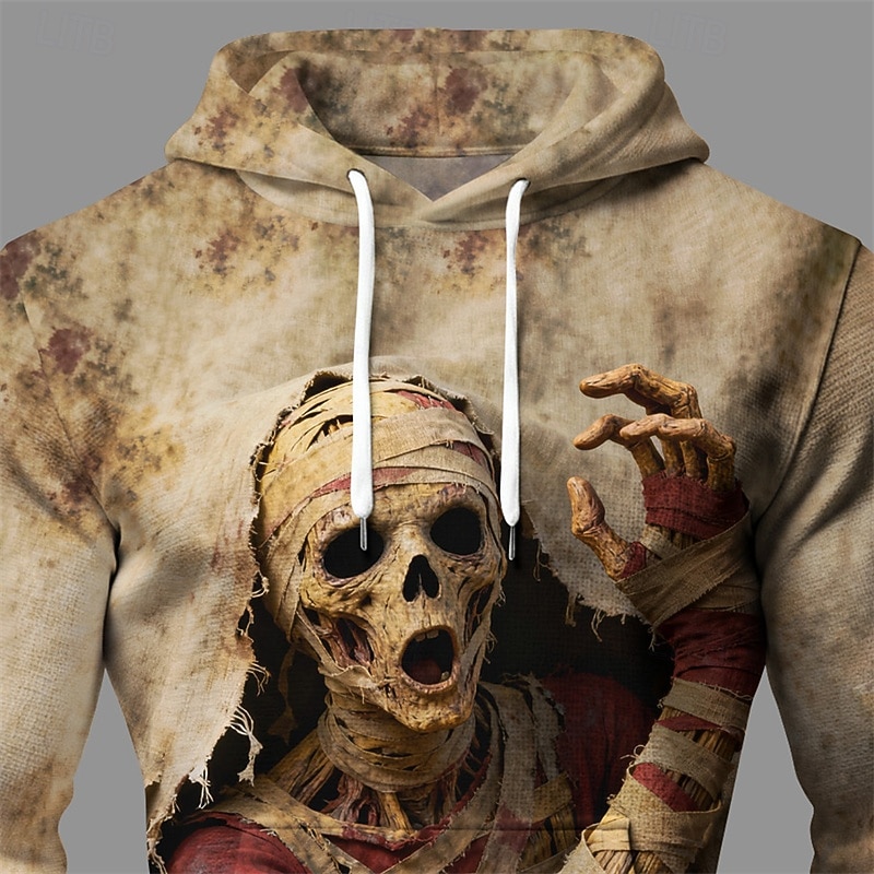 Halloween Men's Skull Monster Hoodie Fashion Daily Hooded Vacation Party Streetwear Khaki Drawstring Pocket Printing Fall Winter Designer2