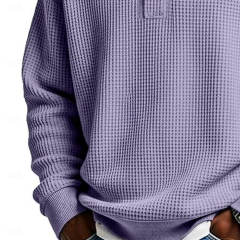 Men's Waffle Polo Shirts Polo Shirts Formal Business Ribbed Polo Collar Long Sleeve Fashion Solid Color Buttons Plain Fall Spring &  Fall Loose Fit Green Light Blue Purple Khaki Light Grey Dark Grey3