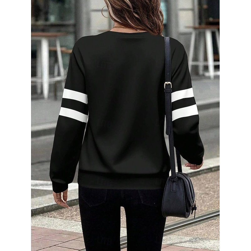 Women's Pullover Sweatshirt Zip Up Sweatshirts Graphic Geometric Color Block Fashion Casual Long Sleeve Crew Neck Regular Tops Street Dailywear Zipper Print Black White Fall Winter2