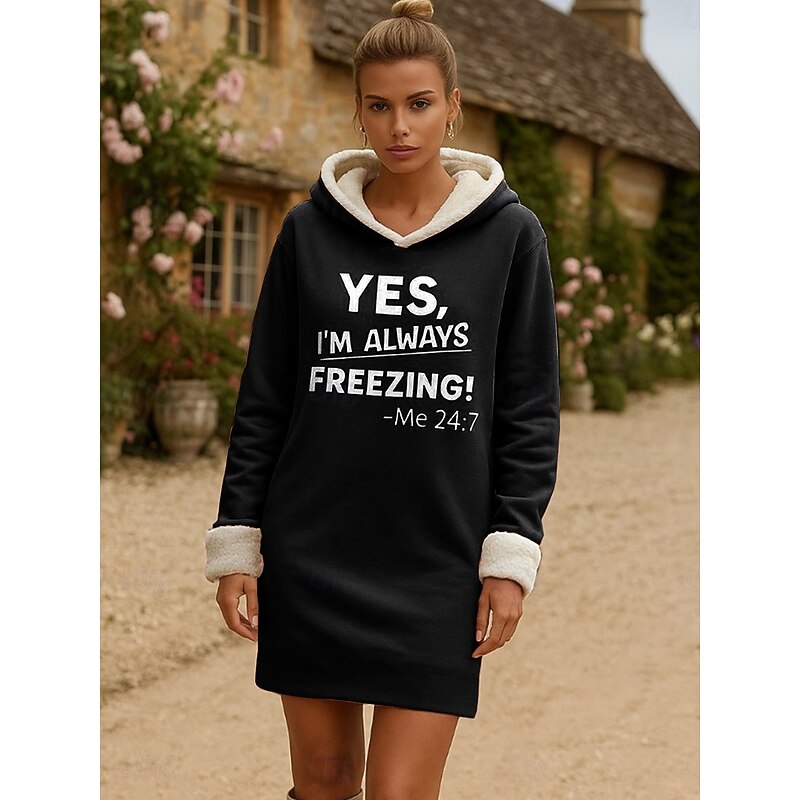 Women's Mini Dress Shift Dress Casual Vacation Home New Year Loose Fit Graphic Letter Long Sleeve Hooded Black Pink Red Fall Winter4
