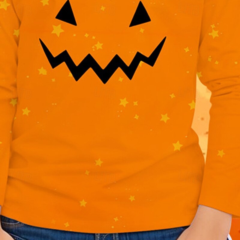 Halloween Girls' 3D Cartoon Stars T shirt Tee Long Sleeve Spring Fall Fashion Basic Kids 4-12 Years Crew Neck Outdoor Casual Daily Regular Fit3