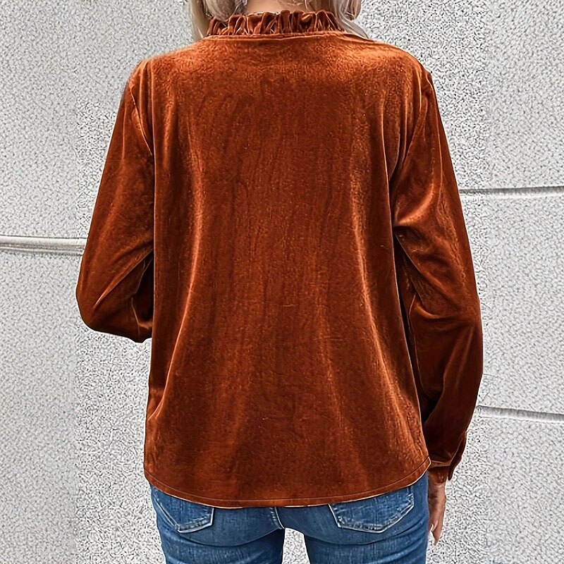 Women's Shirt Blouse Plain Stylish Business Long Sleeve V Neck Regular Tops Work Daily Holiday Ruched Ruffle Camel Spring Fall3