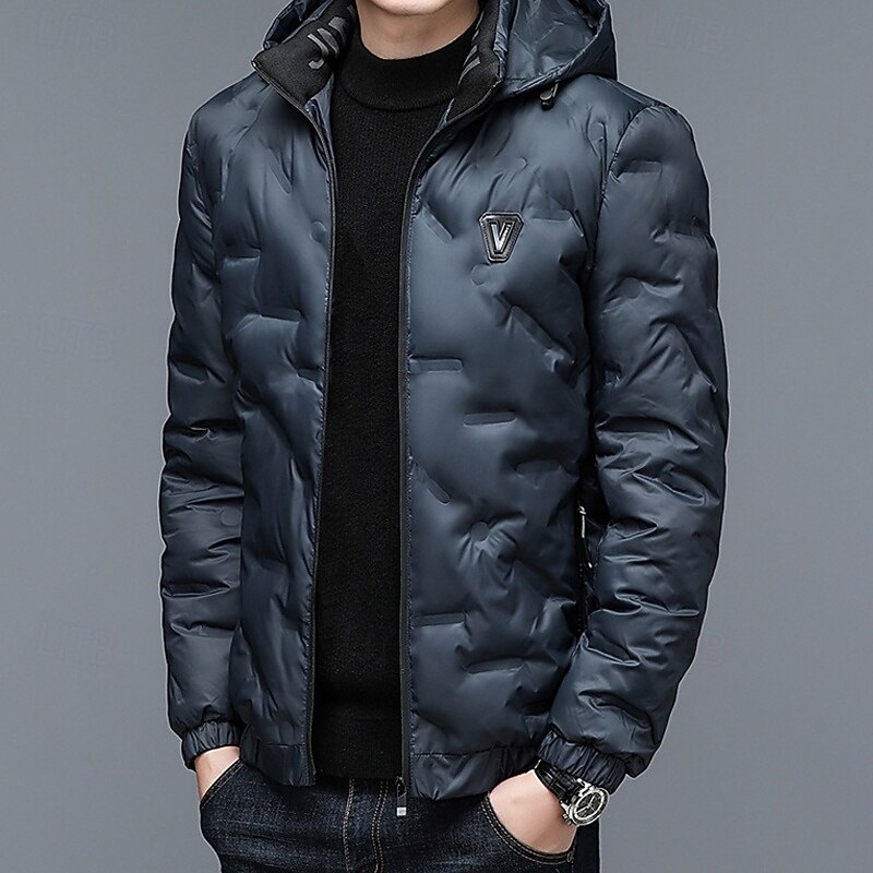 Men's Puffer Jacket Quilted Jacket Pocket Polyster Vacation Daily Wear Date Regular Fashion Casual Comfortable Thermal Warm Fall Winter Solid / Plain Color Black Dark Blue Light Sky Blue Puffer Jacket4