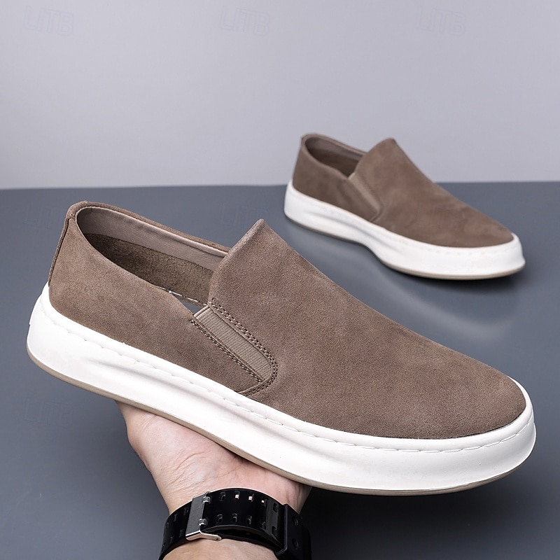 Men's Taupe Slip-On Sneakers with White Sole – Lightweight Casual Shoes for Spring, Summer and Street Style Fashion2