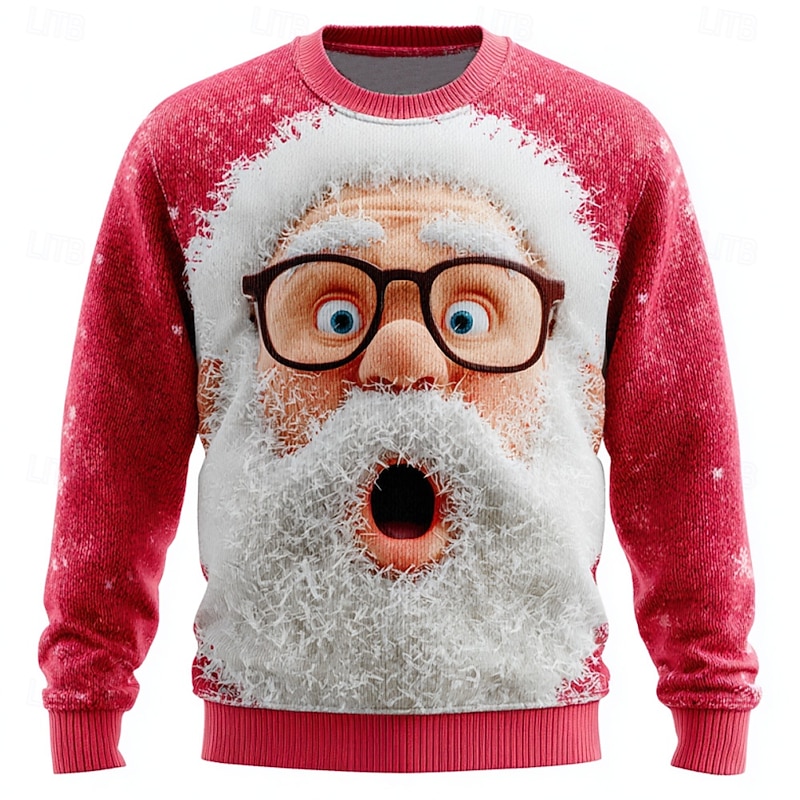 Ugly Christmas Sweater Men's Santa Claus 3D Print 3D Cartoon Pullover Sweater Jumper Knitwear Crewneck Casual Vacation Daily Festival Keep Warm Long Sleeve Spring Fall Winter Red -1 Red -2 Red -3