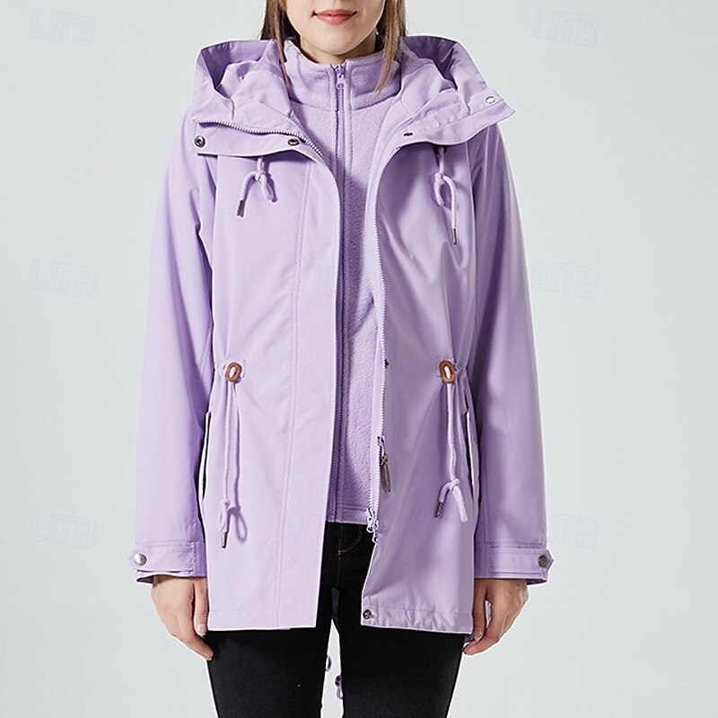 Women's 3-in-1 Waterproof Down Jacket Waterproof Windproof Zipper Pocket Casual Plain Outdoor Vacation Street Daily Wear Zipper Short Hooded Regular Fit Long Sleeve Outerwear Black Yellow Pink Spring4