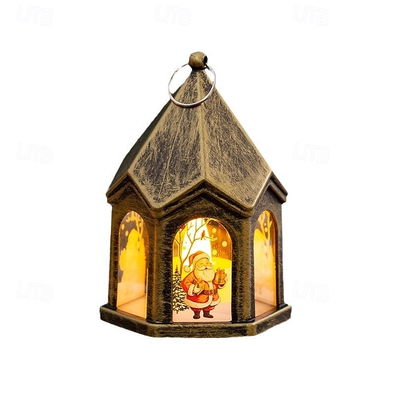 1 Pc 10.5 * 7.5CM Christmas Small House Handheld Lantern LED Electronic Candle Light Retro Pendant Desktop Decorative Light AG10 * 3 Battery4