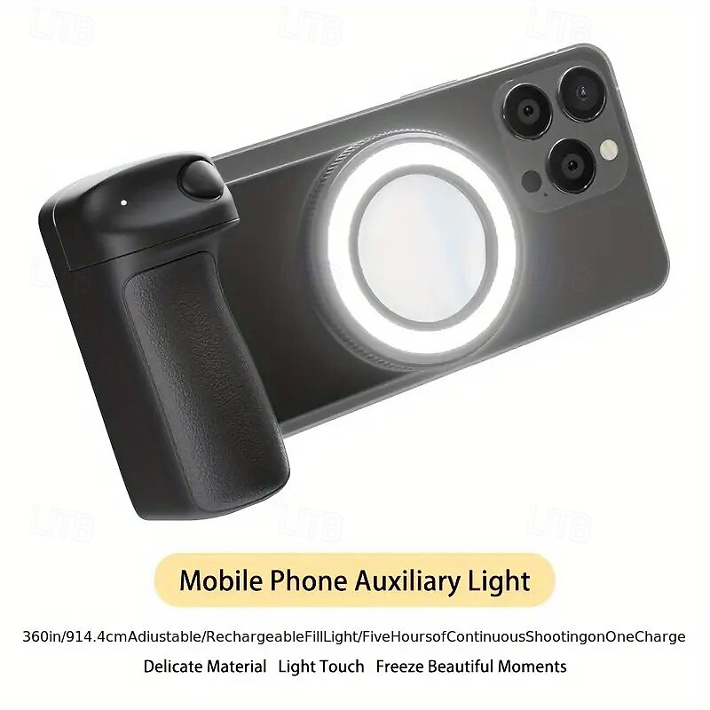Smartphone Camera Handle Smartphone Camera Stand Magnetic Detachable Remote Control Camera 360 Rotating Magnet Built-in Flashlight Convenient Selfies Live Streaming Dedicated3