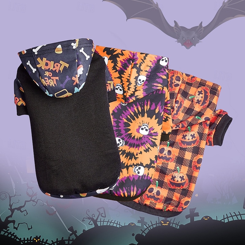 Halloween Pumkin Print Dog Hoodie - All-Season Pet Sweatshirt for Small to Medium Breeds Machine Washable4