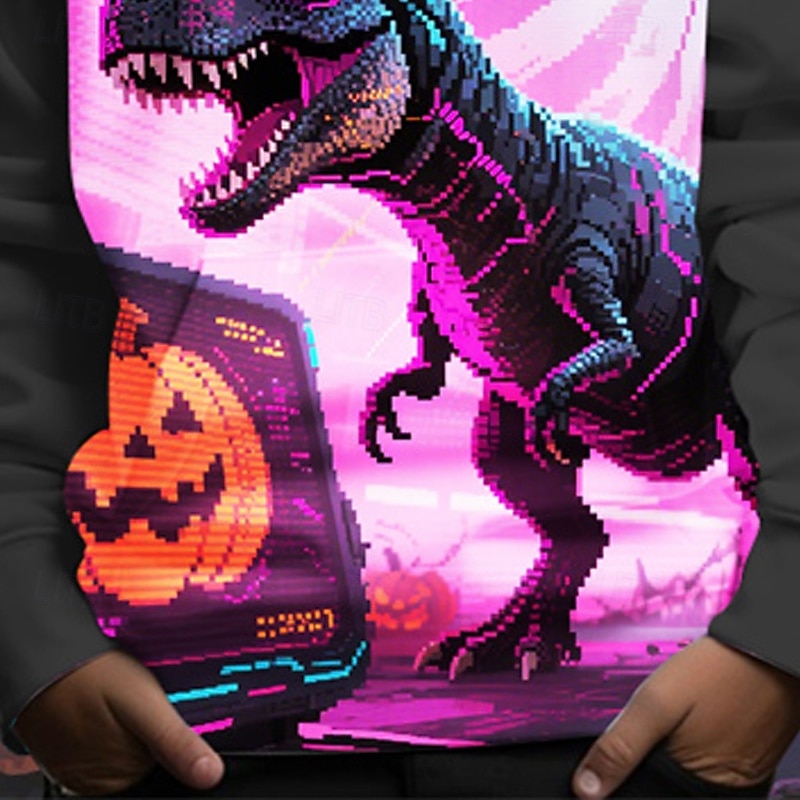 Halloween Boys' 3D Pumpkin Dinosaur Ghost Hoodie Long Sleeve Spring Fall Fashion Streetwear Kids 4-12 Years Hooded Outdoor Casual Daily Regular Fit3