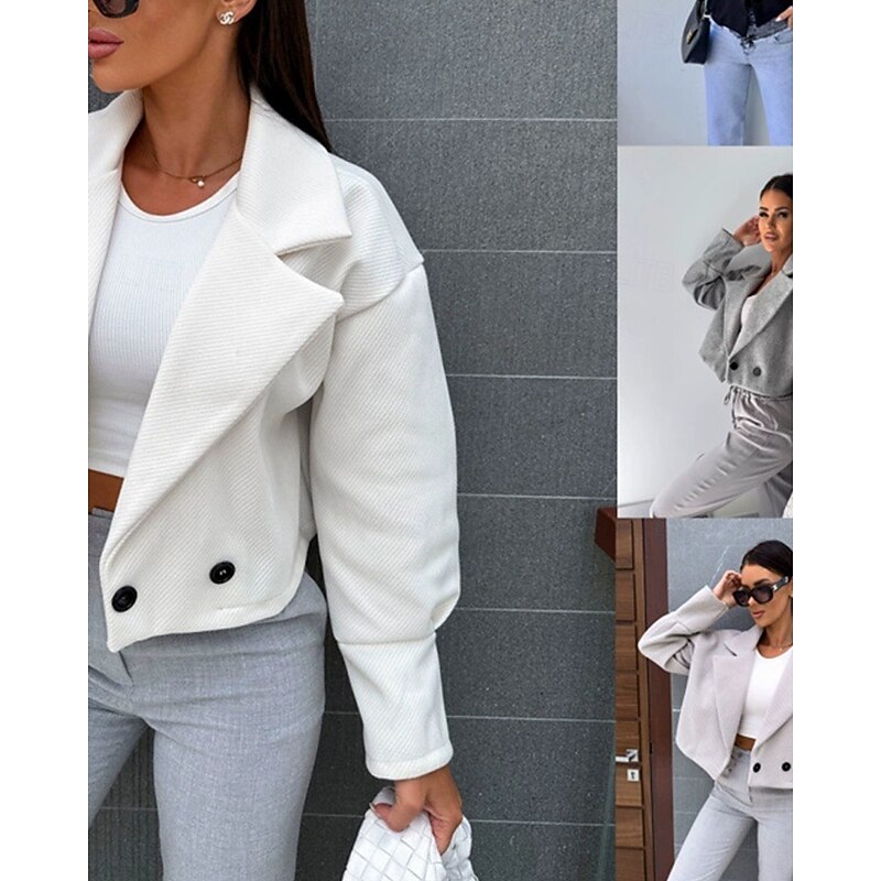 Women's Casual Jacket Warm Comfortable Buttons Fashion Outdoor Plain Going out Weekend Single Breasted Regular Lapel Regular Fit Long Sleeve Outerwear Black White Light Grey Fall Winter