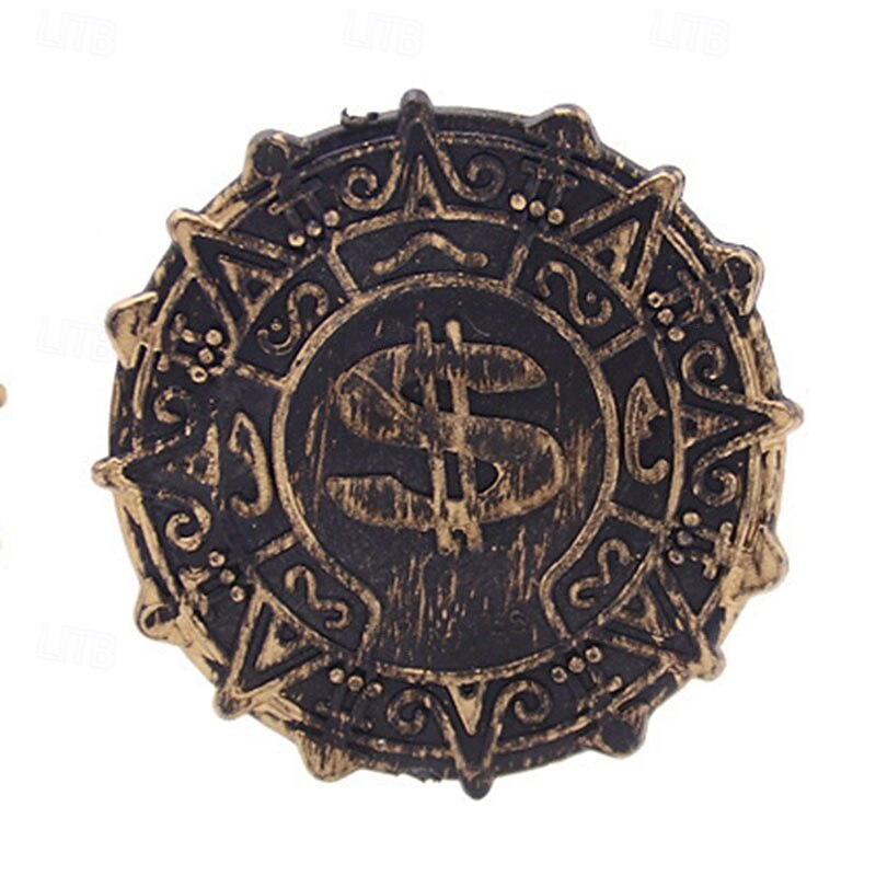 100pcs Golden Pirate Coins Set Plastic Treasure Chest Decor No Electricity Needed Ideal for Halloween Birthday Pirate Themed Parties4