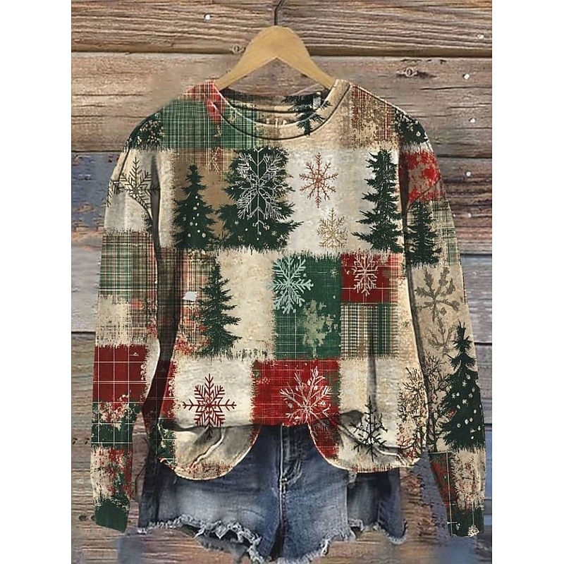 Women's Pullover Sweatshirt Graphic Christmas Tree Christmas Fashion Casual Long Sleeve Crew Neck Regular Tops Street Dailywear Casual Print Red Green Fall Winter