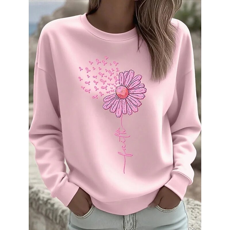 Women's Sweatshirts Floral Graphic Vintage Casual Long Sleeve Crew Neck Regular Tops Street Dailywear Casual Print Black White Pink Fall Winter
