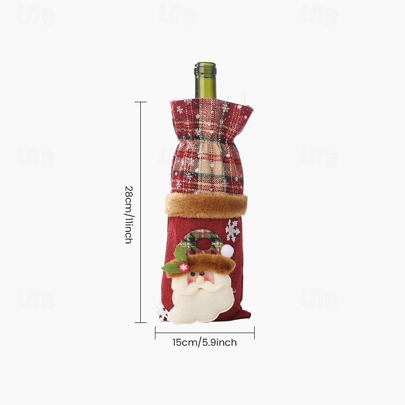 3 Pack Christmas Wine Bottle Covers, Plaid Burlap Wine Bags, Holiday Red Wine and Champagne Bottle Holders, Creative Xmas Table Decorations, Reusable Gift Wrapping Bags, Party Supplies4