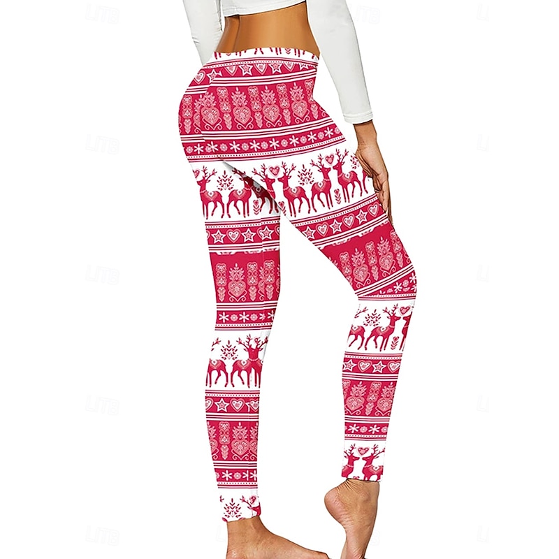 Women's Leggings Vacation Vintage Fashion Full Length High WaistPantsUgly Christmas Graphic Christmas Printing Soft Breathable High Elasticity Vacation Street Causal Black Green Pinky White+Pink Fall3